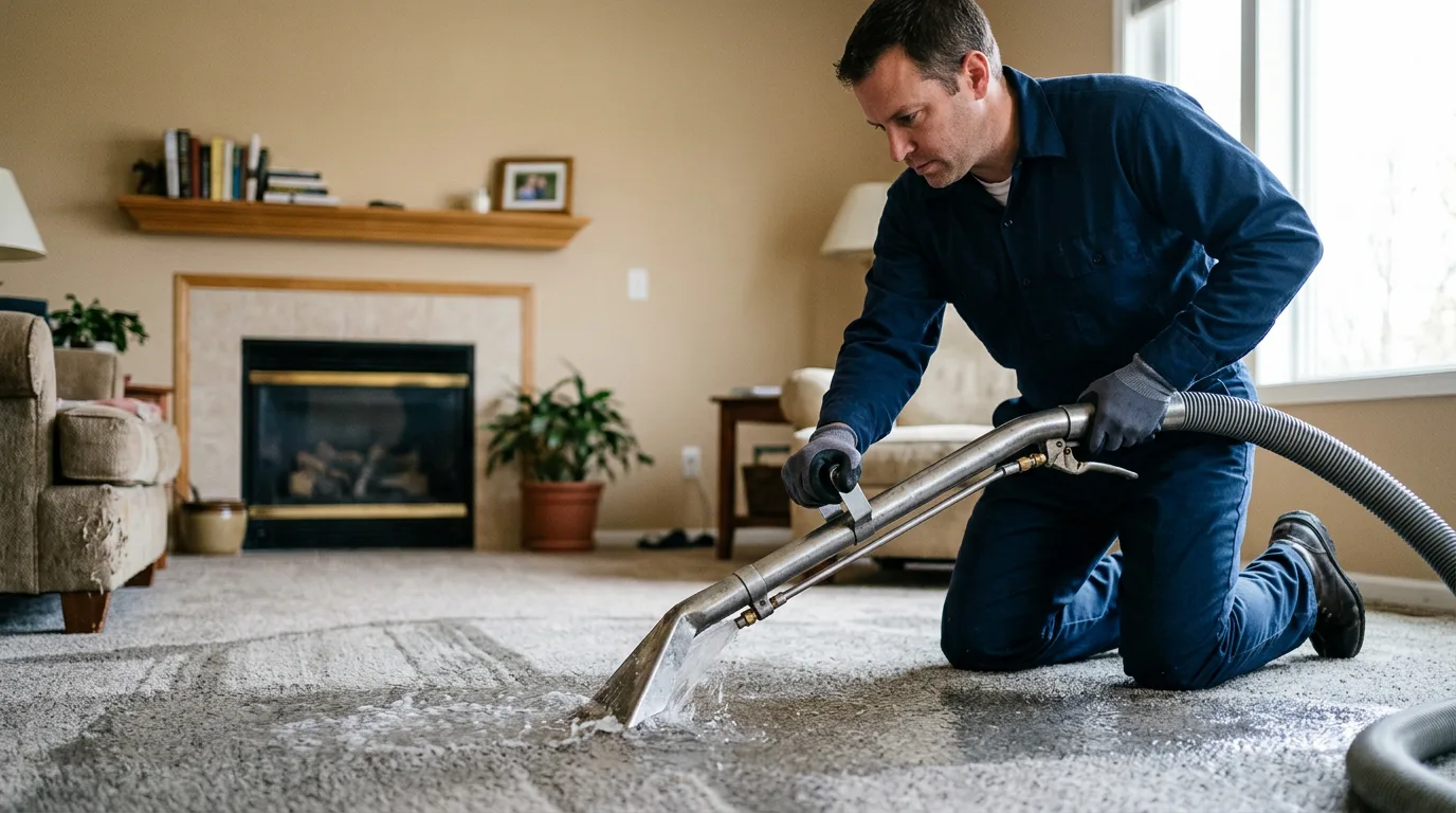 Water damage restoration technician working near Oakdale, IL